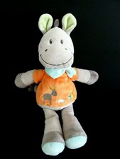 * DOUDOU PELUCHE NICOTOY CHEVAL ANE ORANGE GRIS FOULARD BLEU LAPIN 30c ET. NEUF*