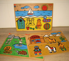Lot 3 Puzzle Enfant en bois à Encastrer Zoo.. Vintage