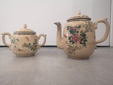 vintage Théière et sucrier style SATSUMA Japon céramique émaillé décor floral