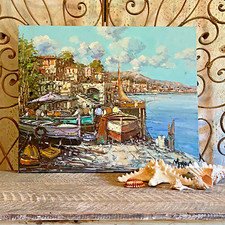 Tableau Peinture HST Marine Méditerranée - Préparatifs de la Pêche Signé - Morra