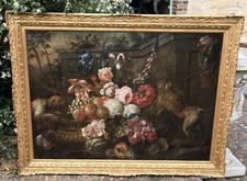 "Nature Morte Aux Fleurs, Fruits, Singe, Perroquet Et Chien. XVIIème Siècle. "