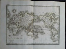 Carte Géographique Ancienne Mappe-Monde Mercator grand format 1832 Atlas