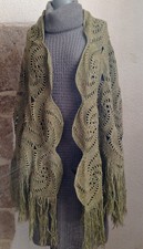 Grand châle vintage fait main vert unique écharpe étole