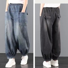 Pantalons En Jean Pour Femmes Coupe Lâche Bloomers Taille Élastique Décontractés