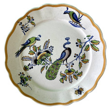 Assiettes décorative ancienne Boch Frères La Louvière Belgique Paon vers 1920