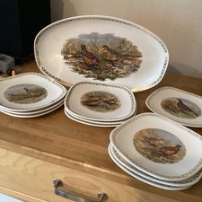 Service Longchamp Gibier Volatiles Plat Long Et 10 Assiettes Plates Carrées Vint