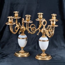 Pair Antique French Opaline Glass Bronze Porcelain SEVRES Candelabra Candlestick