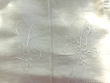 Drap ancien plat lin 260 x 180 cms jours et monogramme L R