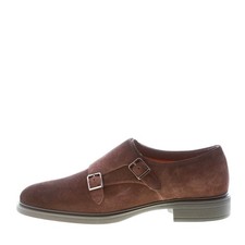 SANTONI chaussures homme Dark brown fine suede double monk strap enlongated toe