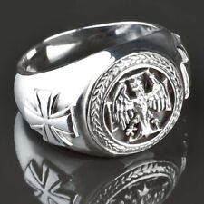 925 Argent Bague D'Honneur Fer Croix Aigle Fédéral Chevalière Style Biker SR18