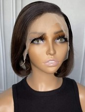 Perruque Naturelle Brun Châtain Lace Frontal Wig 13x4 Courte Pixie Coiffure 20cm