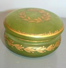 Sucrier Bonbonnière en Verre Vert et Or Décor Peint à la Main