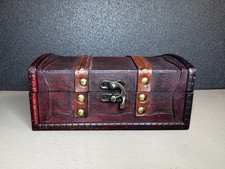 Coffre à bijoux bois style pirate avec lanières cuir déco trésor vintage 