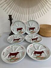 1024⚜️ 6 Assiettes à Fondue Bourguignonne en Porcelaine L'hirondelle Diam 24 Cm