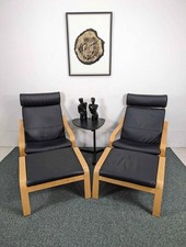 Pair black leather birch - leather,