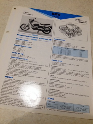 Bmw k100 100 1000 fiche - k,