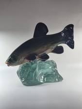 Objet decoratif poisson en céramique sur socle en verre R. Gangloff années 50/60