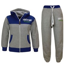 Ensemble De Survêtement Pour Garçons Enfant Gris Et Bleu Veste Haut Bas Jogging