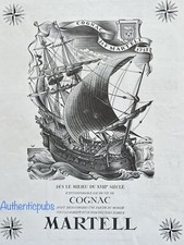 PUBLICITE MARTELL COGNAC MILIEU DU XVIII NAVIRE VOILIER SIGNE CAMPION DE 1937 AD
