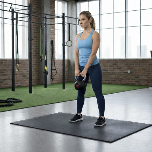 Kettlebell caoutchouc noir - en,