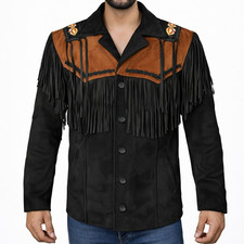 Veste à franges en cuir daim