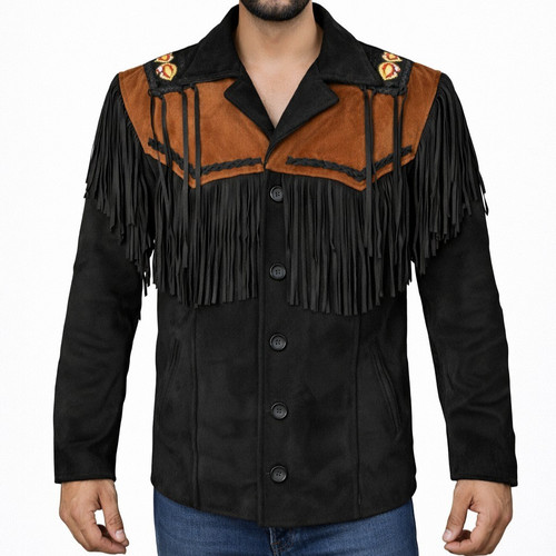 Veste franges cuir daim - veste, en