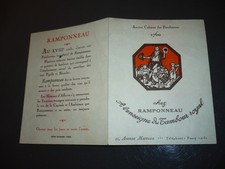 MENU 1970  RESTAURANTCHEZ RAMPONNEAU 21 AV. MARCEAU  PARIS