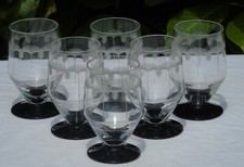 Meisenthal - Service de 6 verres à eau en verre gravé, pied violine.