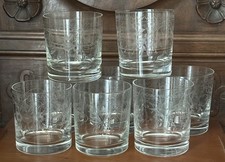 8 verres cristal anciens gravés . oiseau sur la branche