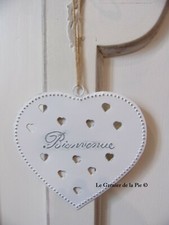 coeur en métal blanc message de bienvenue décoration porte d'entrée à suspendre