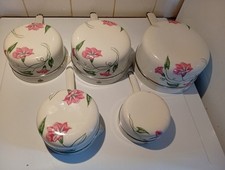Ensemble 5 Anciennes Casseroles Aluminite Frugier Limoges Décor Floral 