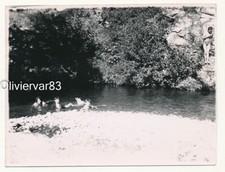 Vintage photo odd crop 1936 - man in swimsuit & people bathing in a river