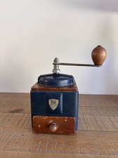 Ancien Moulin à Café PEUGEOT en Bois et Métal Bleu - Vintage