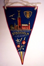 Fanion ancien STOCKHOLM Suède Scandinavie - vintage - en tissu brodé