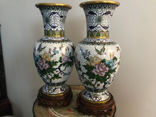 Cloisonne paire vases bronze - paire,