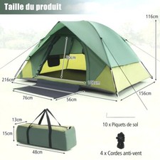 Tente Camping Avec Toile 4 Saisons 2 Personnes Randonnée Housse Transport Vert