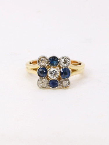 Bague carrée saphirs diamants