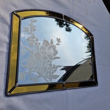 Miroir Ancien Signé, Atelier Du Vitrail Décor Fleurs Gravés Cadre Étain Vintage 