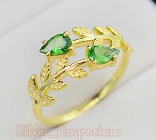 6x4 MM Naturel Tsavorite Coupe Gemme 14K Solide or Jaune Promesse Bague Pour Her