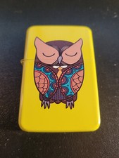 BRIQUET MANDALA CHOUETTE HIBOU JAUNE NEUF STYLE ZIPPO ESSENCE ANIMAL ANIMAUX