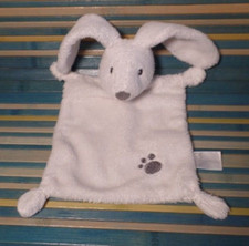 S12P / doudou plat lapin blanc nez gris empreinte patte NICOTOY