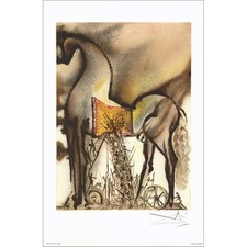 DALI Salvador - Lithographie "Les chevaux Daliniens, Cheval de Troie " 56x36cm -