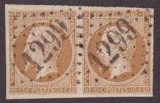 n°13B.  10c bistre en paire - TB