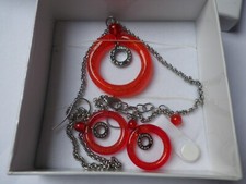 ANTICA MURRINA PARURE Collier & BO à crochet Murano rouge neuf