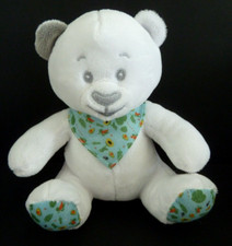 *. DOUDOU PELUCHE MUSTI DE MUSTELA OURS blanc bandana bleu vert fleur ETAT NEUF*