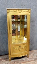 Vitrine bibliothéque d'angle style Louis XVI en bois doré vers 1880-1900