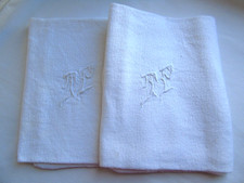 French 2 of napkins table white cotton  monogrammed vintage