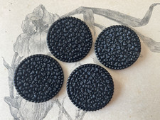 4 Grands Boutons anciens en verre noir -  Haute Couture collection 3,6cm