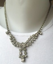 Ancien collier couleur argent rivière de cristaux diamant bijou vintage 3374