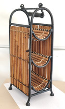 Porte bouteille vintage en fer forgé et bambou déco avec poignée